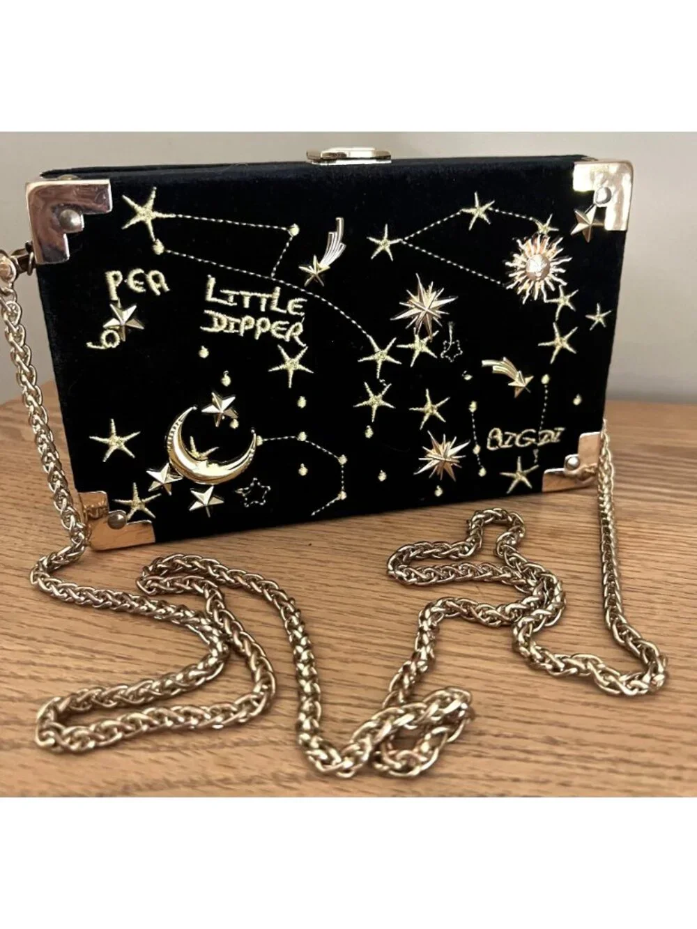 Velvet Evening Clutch Bag Celestial Star Moon Dipper Embroidery Crossbody Purse
